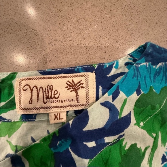 Women MILLE Cornflower Daisy Blue & Green Puffed Sleeves XL Blouse 100% Cotton - Picture 11 of 11